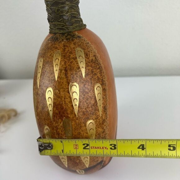 Leather OWL 1960's Mid-Century Modern Gold Italian Wrapped Wine Flask bottle dec - Picture 6 of 6